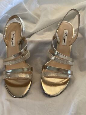 Nina Silver Metallic Multi-Strap Slingback Sandals